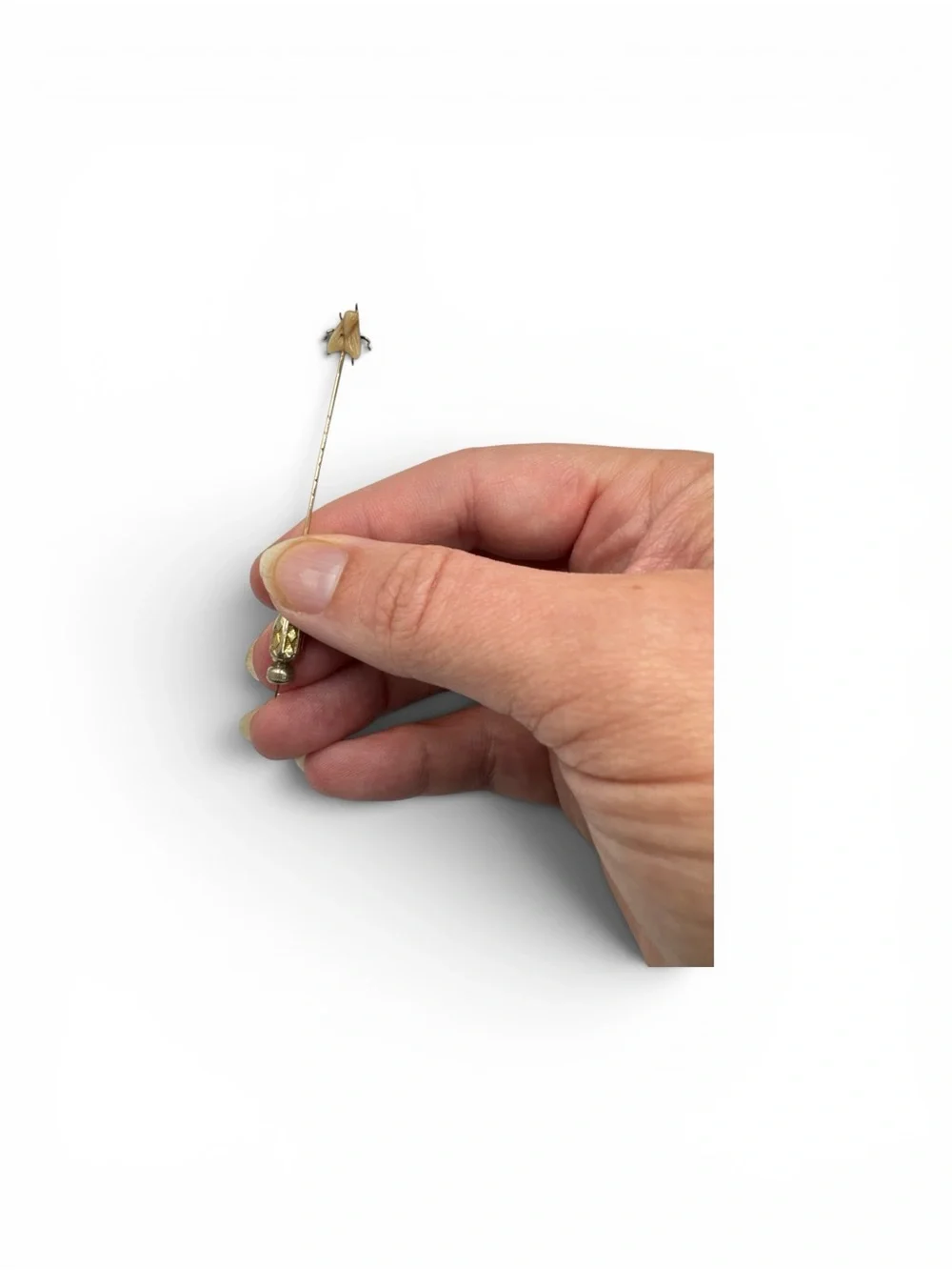Antique Victorian 14K Gold Carved Tooth Fly Stick Pin Safety Cap